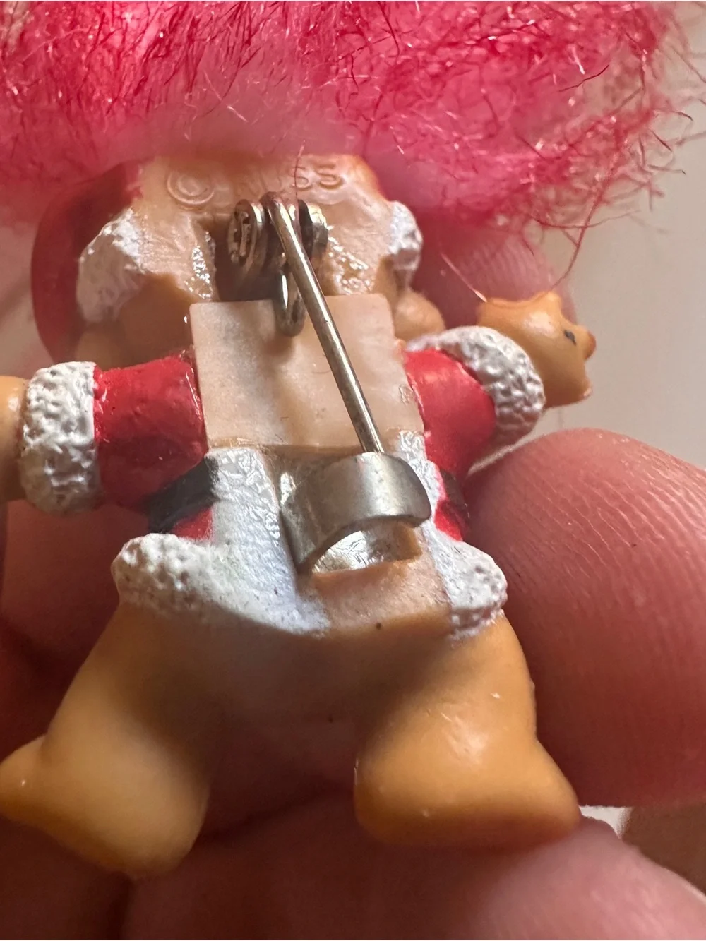 Vintage Pink-Haired Russ Santa Claus Troll Doll Pin/Badge